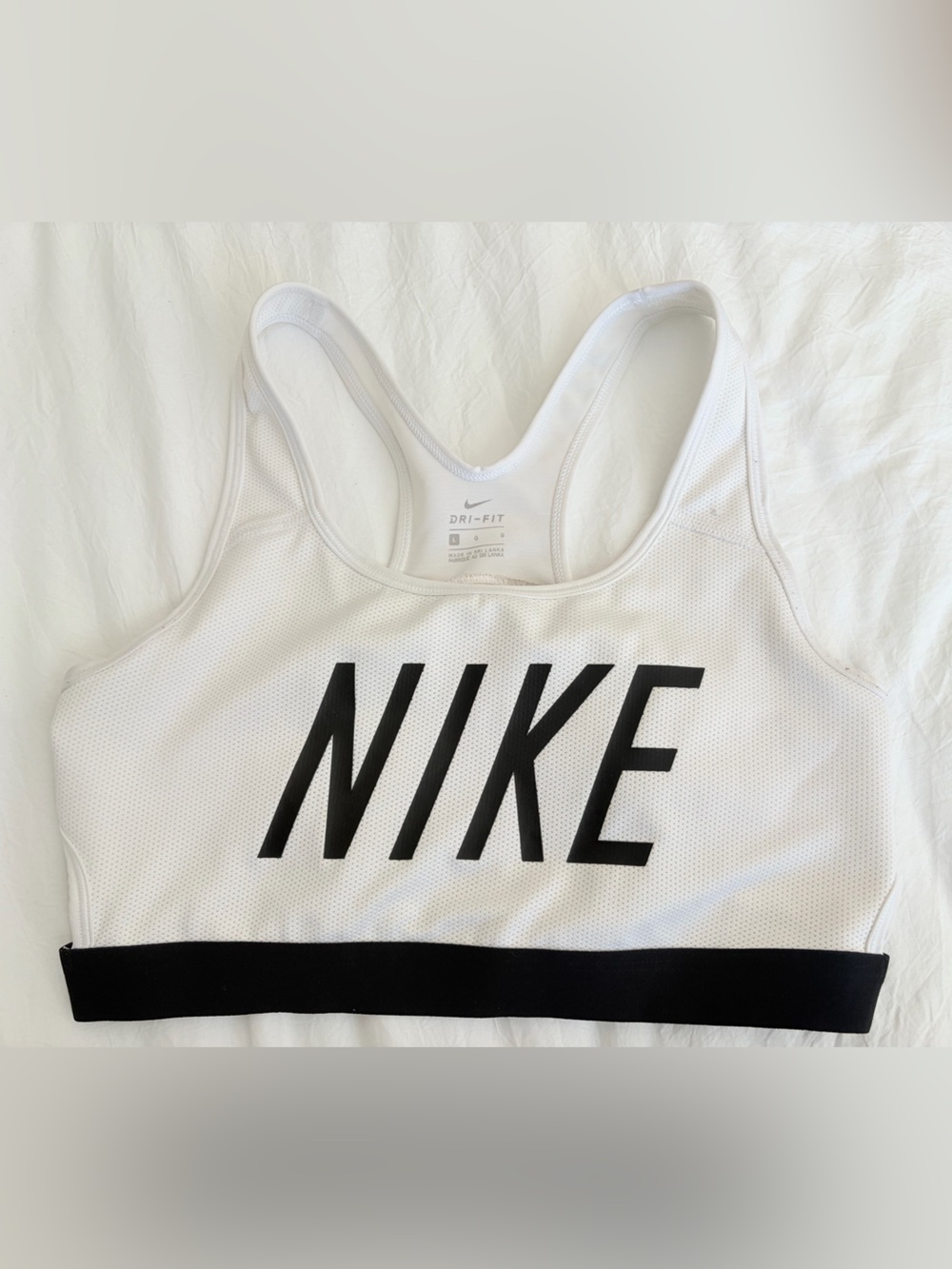 Nike White Sports Bra with Black Logo & Band